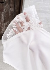 White tops,Plain Color tops,ROTITA Patchwork White Asymmetrical Neck Short Sleeve Blouse