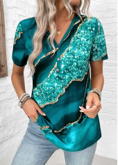 Turquoise plus size,Marble plus size,ROTITA Plus Size Button Turquoise Marble Print T Shirt
