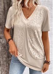 Rotita – Zweiteiliges Twinset mit V-Ausschnitt und Lagenmuster in Hellkamel