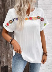 ROTITA Patchwork White Split Neck Short Sleeve Blouse