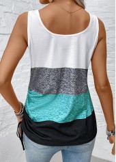 Multi Color tops,Striped tops,Geometric tops,ROTITA Button Striped Multi Color Scoop Neck Sleeveless Tank Top