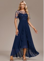 rotita maille marine haut bas col rond robe à manches courtes