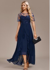 ROTITA Mesh Navy High Low Round Neck Short Sleeve Dress | Rotita.com ...