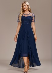 ROTITA Mesh Navy High Low Round Neck Short Sleeve Dress | Rotita.com ...