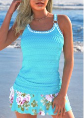 Rotita-Jacquard-Tankini-Set mit Blumenmuster in Cyan
