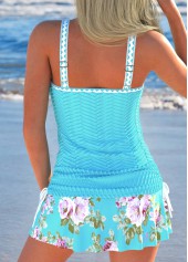 Cyan swimwear,Floral swimwear,Plants swimwear,ROTITA Jacquard Cyan Floral Print Tankini Set