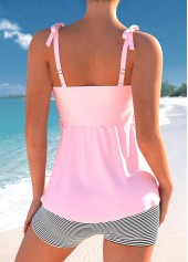 Pink swimwear,Striped swimwear,Geometric swimwear,ROTITA Bowknot Patchwork Pink Striped Tankini Set