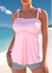 Pink swimwear,Striped swimwear,Geometric swimwear,ROTITA Bowknot Patchwork Pink Striped Tankini Set