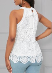 White tops,Plain Color tops,Lace White Halter Sleeveless Camisole Top