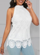 White tops,Plain Color tops,Lace White Halter Sleeveless Camisole Top