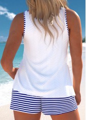 White swimwear,Striped swimwear,Geometric swimwear,ROTITA Cut Out White Striped Tankini Set