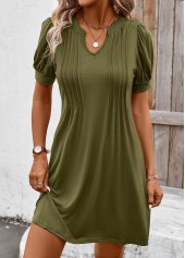 rotita tuck stitch robe courte vert olive à col fendu