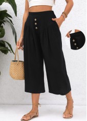 Pocket Black Elastic Waist High Waisted Pants
