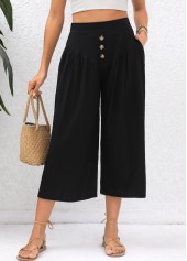 Black bottoms,Plain Color bottoms,Pocket Black Elastic Waist High Waisted Pants