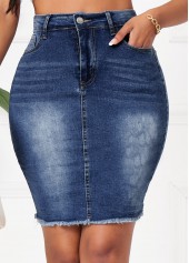 Pocket Button Fly Denim Blue Bodycon Skirt