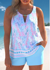 Hellblaues Tankini-Set mit Blumenmuster von Rotita mit Cut-Outs