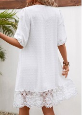White dresses,Plain Color dresses,Vacation dresses,Vacation dresses,Lace White V Neck Half Sleeve Shift Dress
