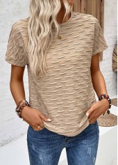Light Camel tops,Plain Color tops,Textured Fabric Light Camel Round Neck T Shirt