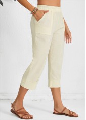 Light Camel bottoms,Plain Color bottoms,Light Camel Straight Leg Elastic Waist Mid Waisted Pants