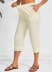 Light Camel bottoms,Plain Color bottoms,Light Camel Straight Leg Elastic Waist Mid Waisted Pants