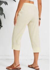 Light Camel bottoms,Plain Color bottoms,Light Camel Straight Leg Elastic Waist Mid Waisted Pants