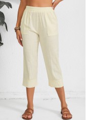Light Camel bottoms,Plain Color bottoms,Light Camel Straight Leg Elastic Waist Mid Waisted Pants