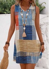 Multi Color dresses,Geometric dresses,Everyday dresses,Casual dresses,Lightweight Geometric Print Multi Color Short Sleeveless Shift Dress