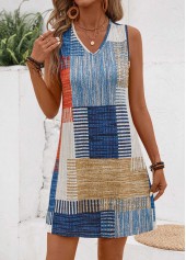 Multi Color dresses,Geometric dresses,Everyday dresses,Casual dresses,Lightweight Geometric Print Multi Color Short Sleeveless Shift Dress