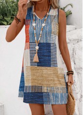 Multi Color dresses,Geometric dresses,Everyday dresses,Casual dresses,Lightweight Geometric Print Multi Color Short Sleeveless Shift Dress