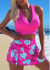 Rotita – Überkreuztes Bikini-Set mit neonrosa-rotem Blumenmuster