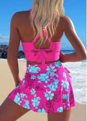 Neon Rose Red swimwear,Floral swimwear,Plants swimwear,ROTITA Criss Cross Neon Rose Red Floral Print Bikini Set