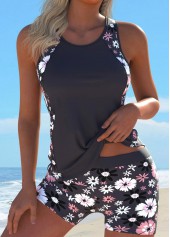 Rotita – Tankini-Set mit Cut-Out und Blumenmuster in Grau-Braun