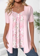 rotita patchwork imprimé floral rose clair faux twinset deux pièces