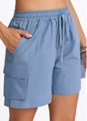 Dusty Blue bottoms,Plain Color bottoms,ROTITA Pocket Dusty Blue Elastic Waist High Waisted Shorts