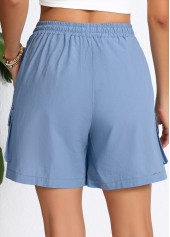 Dusty Blue bottoms,Plain Color bottoms,ROTITA Pocket Dusty Blue Elastic Waist High Waisted Shorts