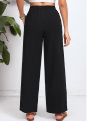 Black bottoms,Plain Color bottoms,Button Elastic Waist High Waisted Black Pants