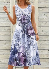 Dusty Purple dresses,Floral dresses,Plants dresses,Everyday dresses,Casual dresses,ROTITA Breathable Floral Print Dusty Purple A Line Sleeveless Dress