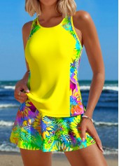 Yellow swimwear,Plants swimwear,ROTITA Patchwork Yellow Sunflower Print Tankini Set