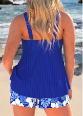 Royal Blue swimwear,Floral swimwear,Plants swimwear,ROTITA Ruched Royal Blue Floral Print Tankini Set