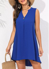 Dark Blue swimwear,Plain Color swimwear,Split Button Dark Blue Cover Up