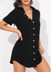Black swimwear,Plain Color swimwear,Button V Neck Black Cover Up