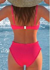 Coral swimwear,Plain Color swimwear,ROTITA Smocked Half Round Cup Coral Bikini Set