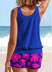 Royal Blue swimwear,Floral swimwear,Plants swimwear,ROTITA Patchwork Royal Blue Floral Print Tankini Set
