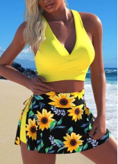 Rotita – Überkreuztes Bikini-Set mit gelbem Sonnenblumen-Print