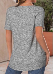 Light Grey Marl tops,Plants tops,Heart tops,Animal Print tops,Dot tops,ROTITA Button Sunflower Print Light Grey Marl T Shirt