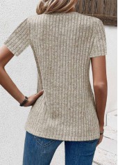 Light Camel tops,Contrast Color tops,ROTITA Lace Light Camel Round Neck Short Sleeve T Shirt