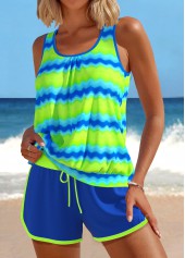 ROTITA Patchwork Neon Green Wave Pattern Print Tankini Set