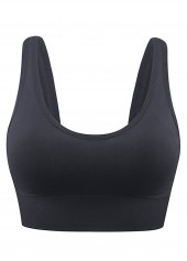 Black intimates,Plain Color intimates,Scoop Neck Seamless Black Sports Bra