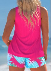 Hot Pink plus size,Plants plus size,ROTITA Plus Size Cut Out Tropical Plants Print Tankini Set
