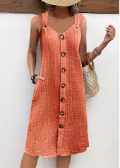 Orange dresses,Plain Color dresses,Everyday dresses,Casual dresses,ROTITA Plus Size Tummy Coverage Orange A Line Sleeveless Dress